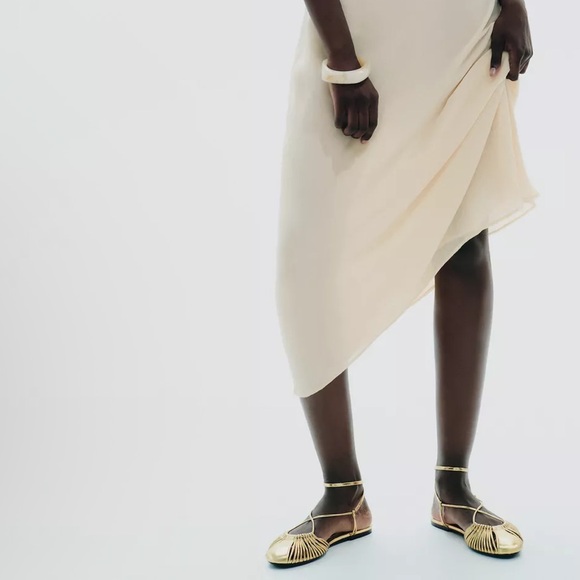 ZARA METALLIC Gold Strappy Sandals 8 - Picture 4 of 5